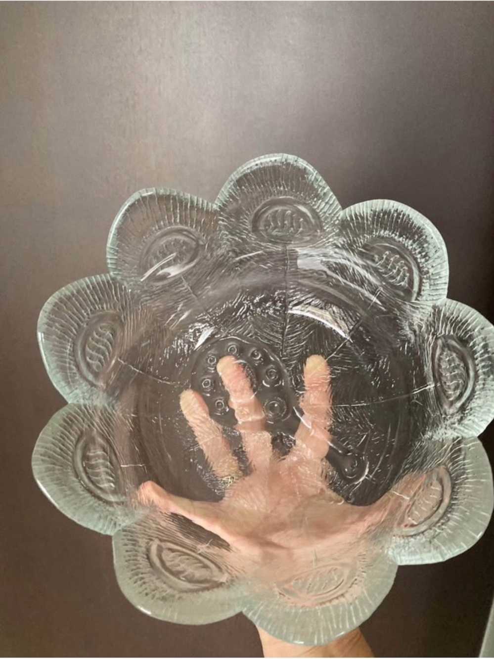 Vintage Orrefors Peacock 20cm serving bowl in crystal glass 1960s